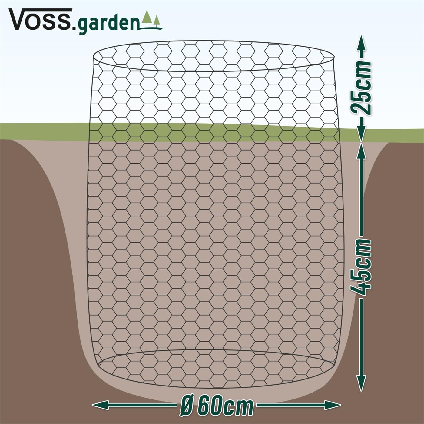 VOSS.garden 10x Wühlmauskorb Ø 60cm Höhe 70cm verzinkt, Schutzkorb gegen Wurzelverbiss