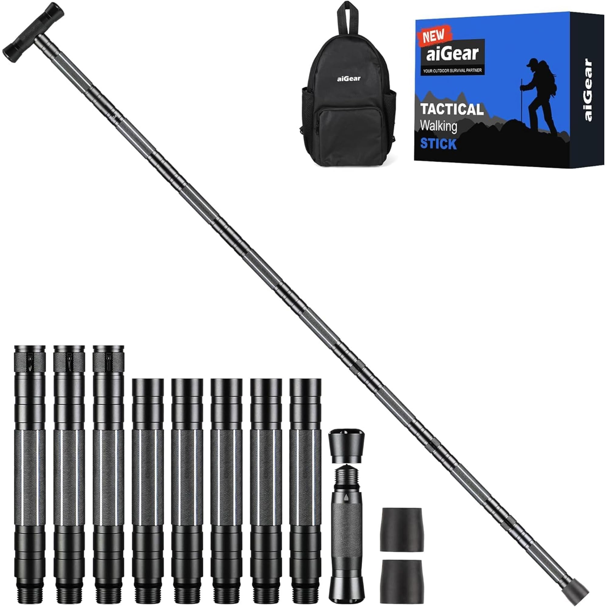 aiGear Walking Stick/Trekking Poles | Upgraded Aluminum Hiking Poles with Adjustable Height | Outdoor 5/6/7/8 Tubes Trekking Poles | for Women Men Backpacking Hiking Camping