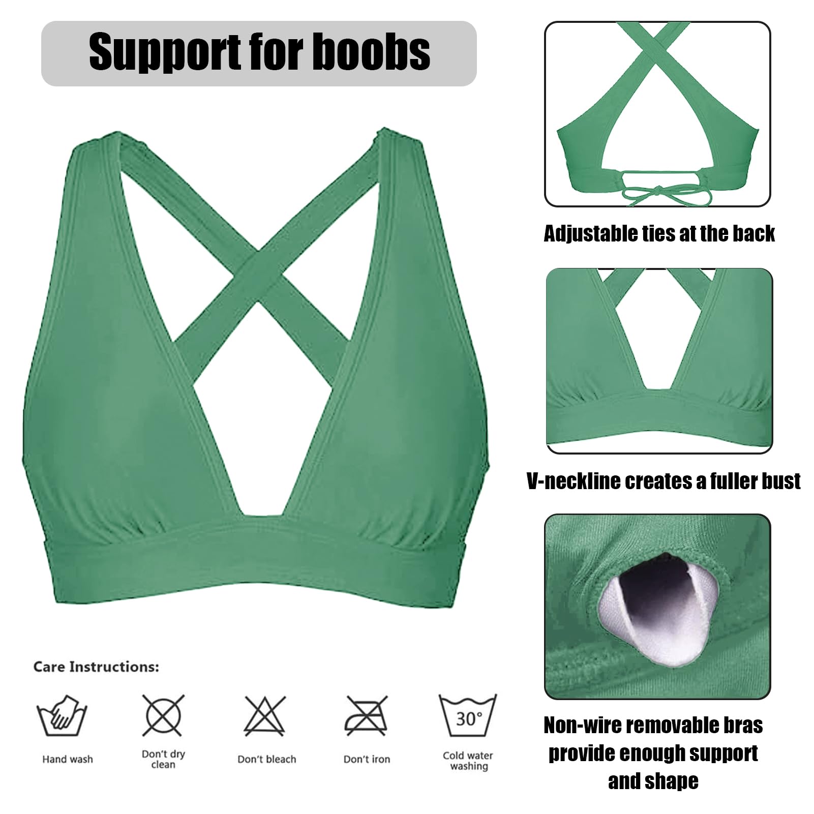 Top de Bikini Triangular Mujer Push-up Cuello en V Bikini Parte de Arriba Traje de Baño Mujer
