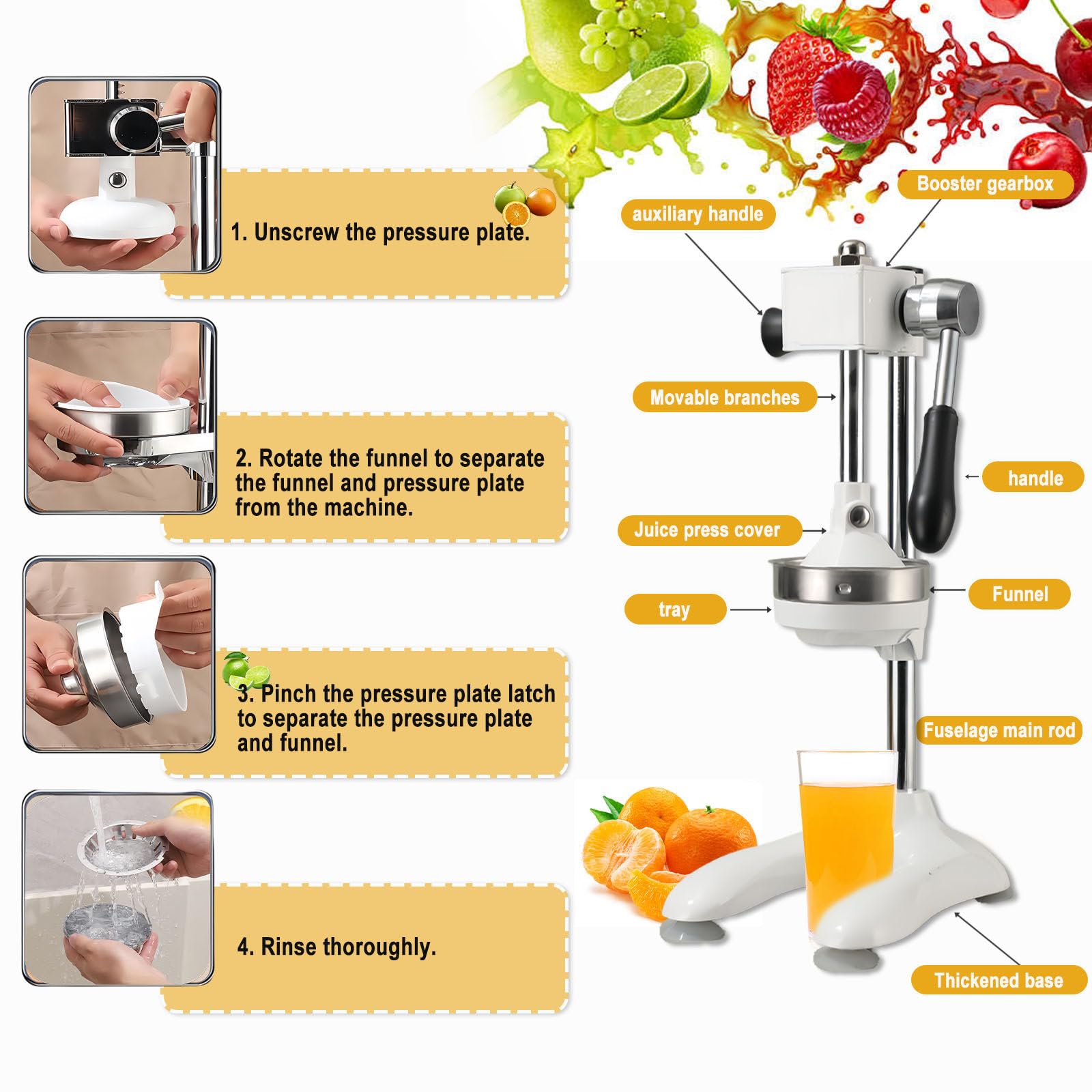 Zitruspresse Aus Gusseisen, Handpresse, Entsafter, Küchenmaschine, Manuelle Zitronenpresse Aus Edelstahl Mit Griff, Kann Für Orangen Und Wassermelonen Verwendet Werden Silver
