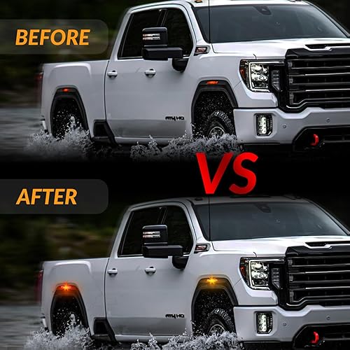 Miniatura 4 de DERMOKA Luces LED de marcador lateral para camioneta Sierra 2500HD 3500HD ámbar delantero trasero rojo guardabarros laterales del conductor, 4