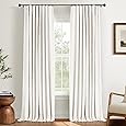 INOVADAY 100% Blackout Curtains 105 Inches Length 2 Panels Set, Back Tab/Rod Pocket Linen Black Out Curtains for Bedroom, Thermal Insulated Window Drapes - Cream, W50 X L105