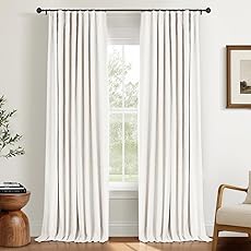 INOVADAY 100% Blackout Curtains 105 Inches Length 2 Panels Set, Back Tab/Rod Pocket Linen Black Out Curtains for Bedroom, Thermal Insulated Window Drapes - Cream, W50 X L105