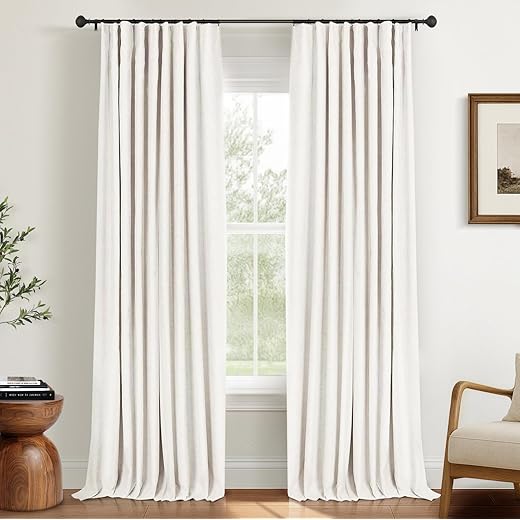 INOVADAY 100% Blackout Curtains 84 Inch Length 2 Panels Set, Linen Curtains 84 Inches Long, Thermal Insulated Full Light Blocking Drapes Window Curtain Panels for Bedroom Living Room - Beige W50 x L84