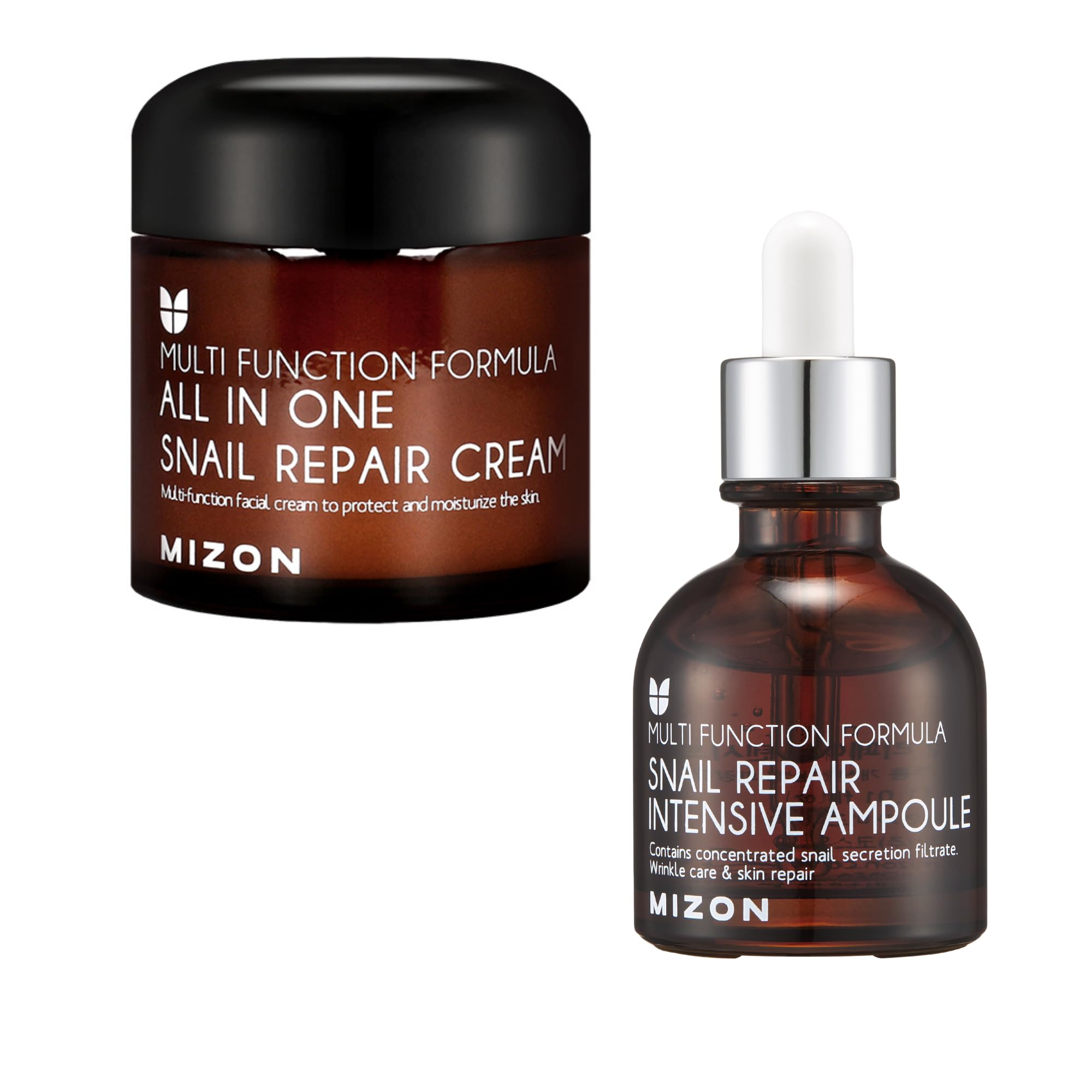 MIZON Bundle All In One Snail Face Mositurizer + Snail Ampoule for Wrinkle Care and Deep Hydration