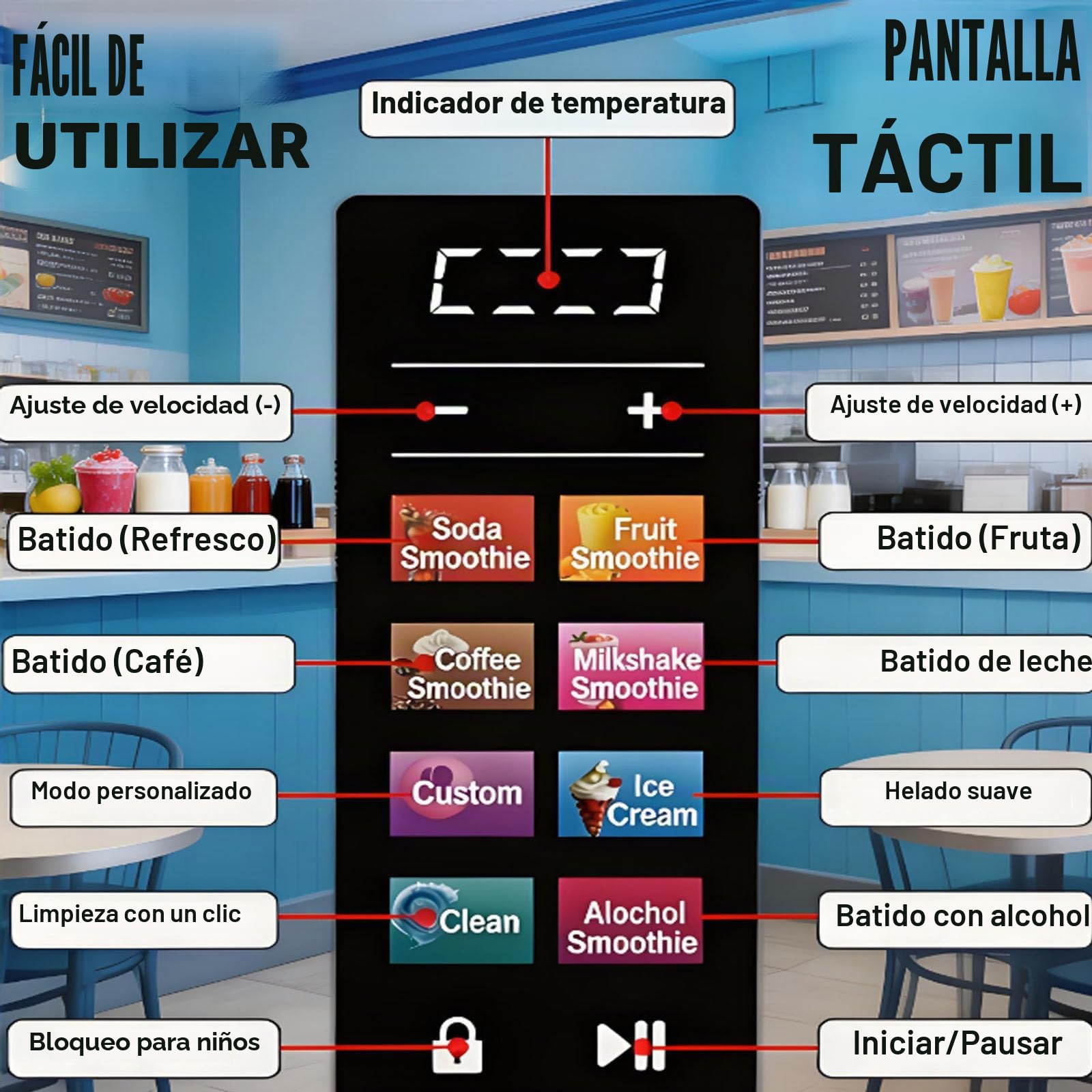 Máquina Para Hacer Granizados, Máquina Para Granizados 7 En 1, Máquina De Helado Suave De Doble Cabezal, Dos Depósitos De 2 Litros, 430 W, Panel Táctil Con Limpieza Automática Black