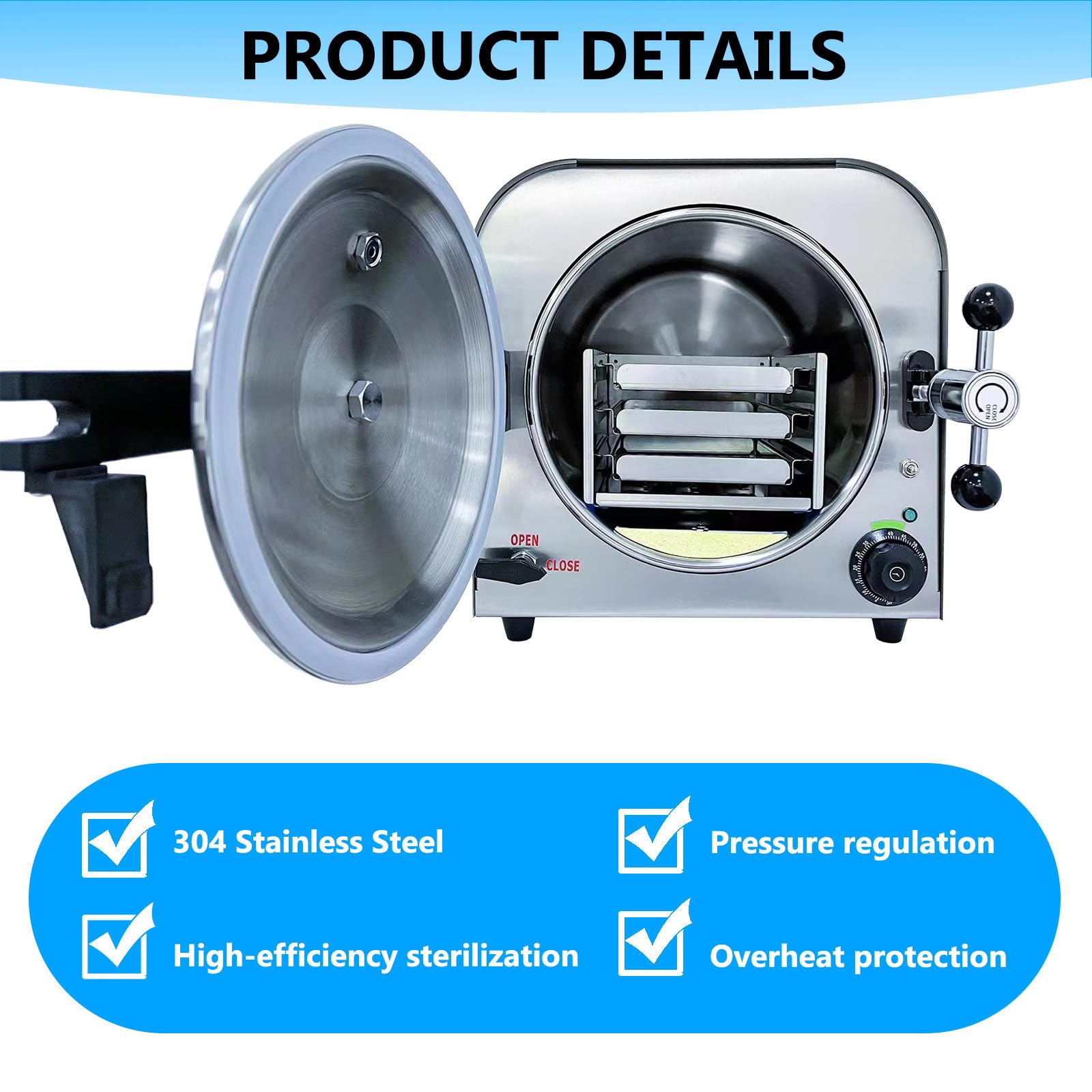 New Dental Steam Autoclave Sterilizer, dell'Acciaio Inossidabile di Controllo Digitale, con Display LCD Sterilizzatore A Vapore Ad Alta, per Gli Strumenti Dentali 14L-900W