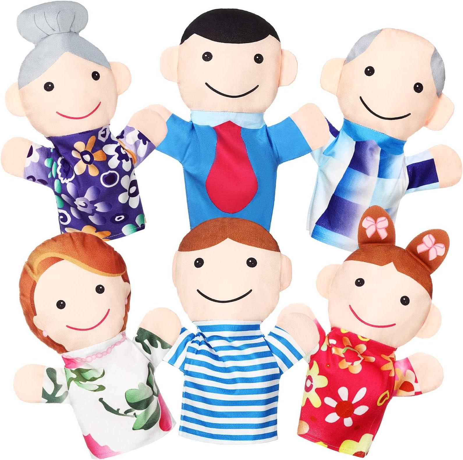 SYOSI 6 Pcs Family Style Hand Puppets Soft Plush Puppets Family Members Cute Hand Puppets Toys for Teachers Parents Shows Story Time Playtime Schools, Grandparents, Mom, Dad, Brother, Sister