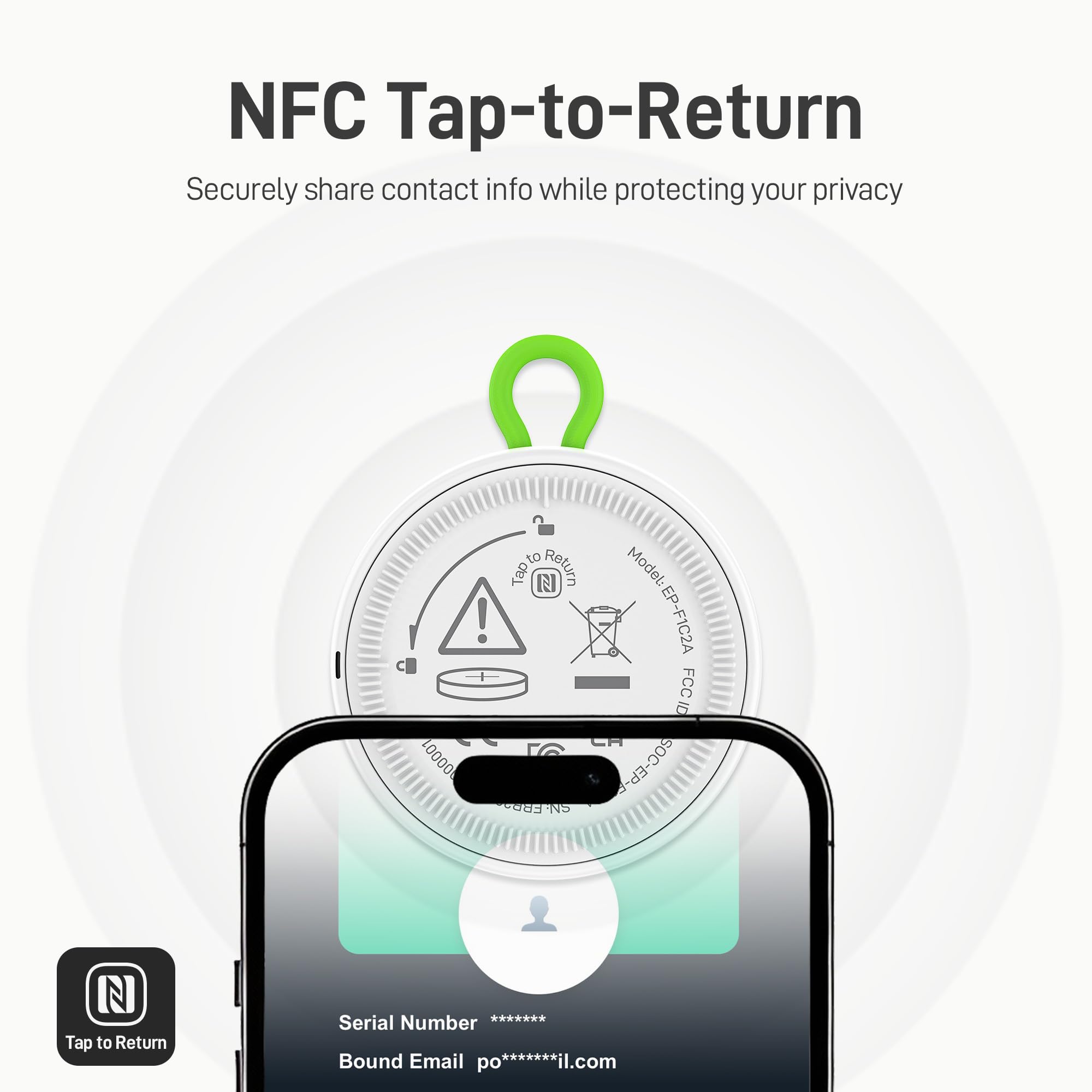 Epicka Targhette con cinturino regolabile integrato, batteria di 2 anni, compatibile con Apple Find My (solo iOS), NFC e IP67, impermeabile, Smart Tag per chiavi, bagagli, bici, animali domestici