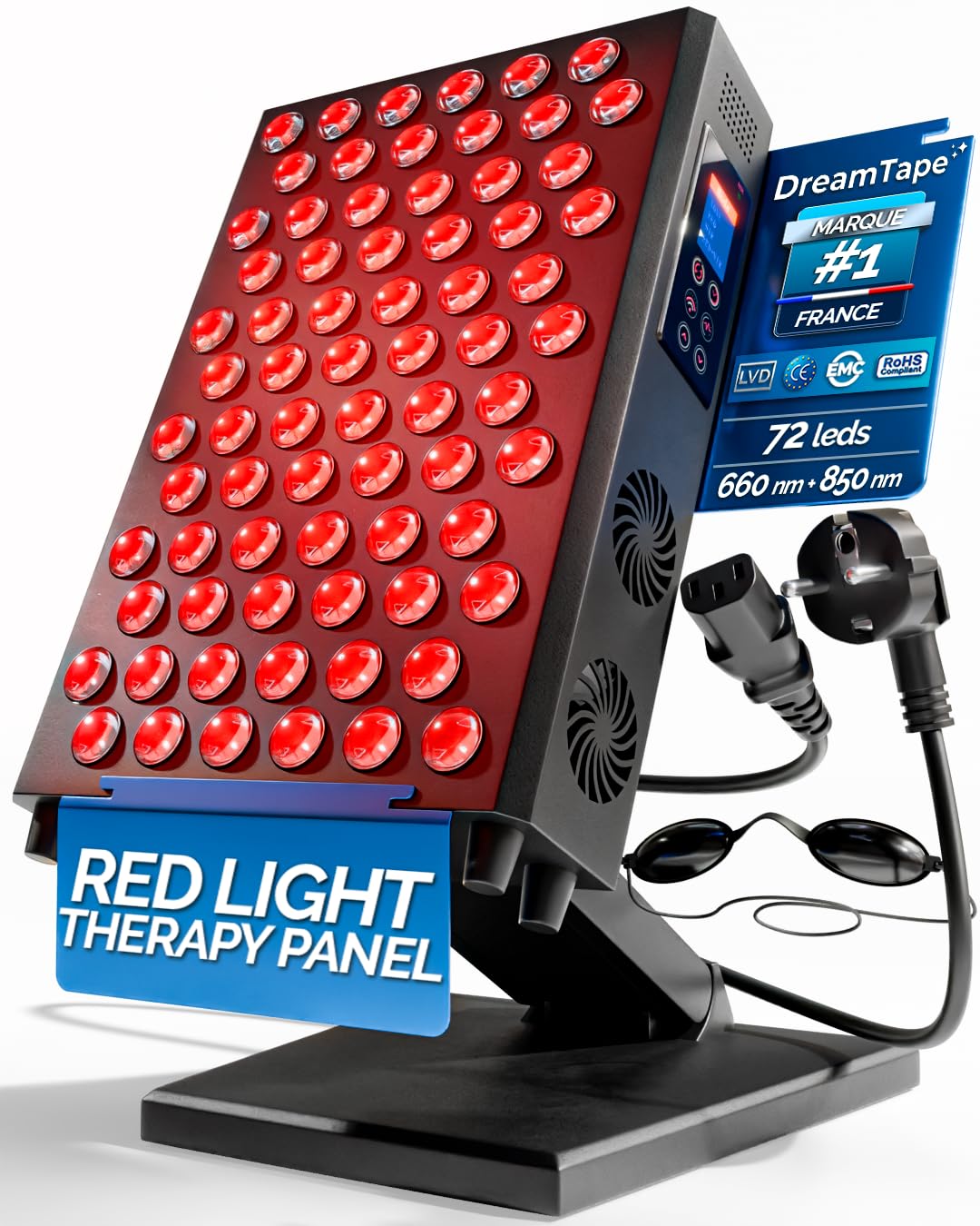 DreamTape® Panneau Lumière Rouge Infrarouge 660nm 850nm - Thérapie LED Professionnelle avec 72 LEDs - Red Light Therapy Panel Haute Puissance pour Récupération Musculaire, Peau et Bien-être