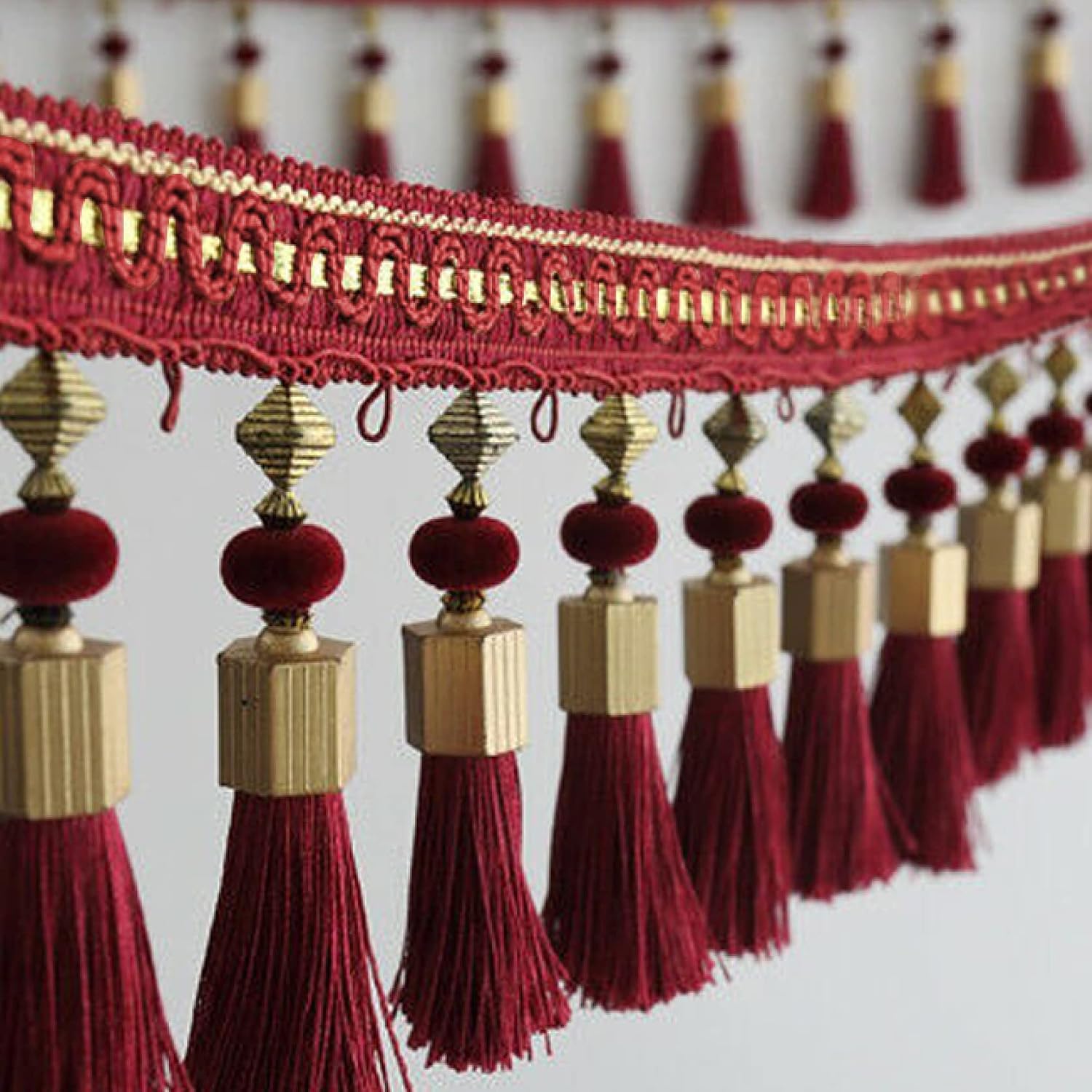 Curtain Tassels，Tassels for Sewing， 2 Meters Decorative Tassel Fringe for Curtain Sewing Crafts Braid Ribbon Trim Home Table Sofa Decoration Accessories(Red)