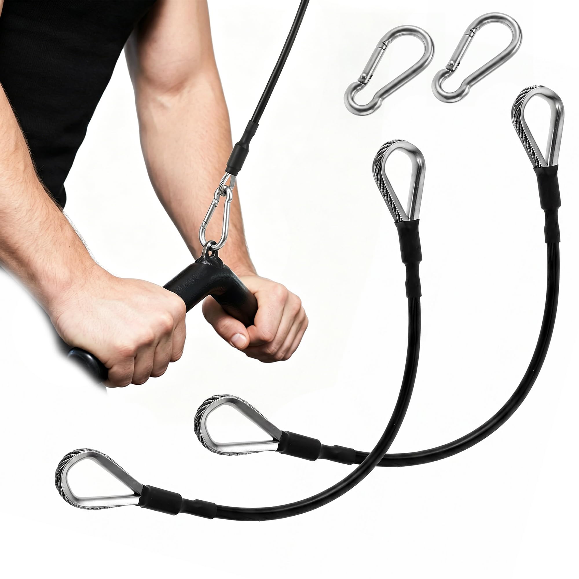 Ousuwo 2-Pack Fitness Cable Extensions, 5mm x 26cm Heavy-Duty Cables with #6 Carabiners, Replacement Accessories for Gym & Home Workout Equipment, Ideal for Leg Extensions & LAT Pulldowns