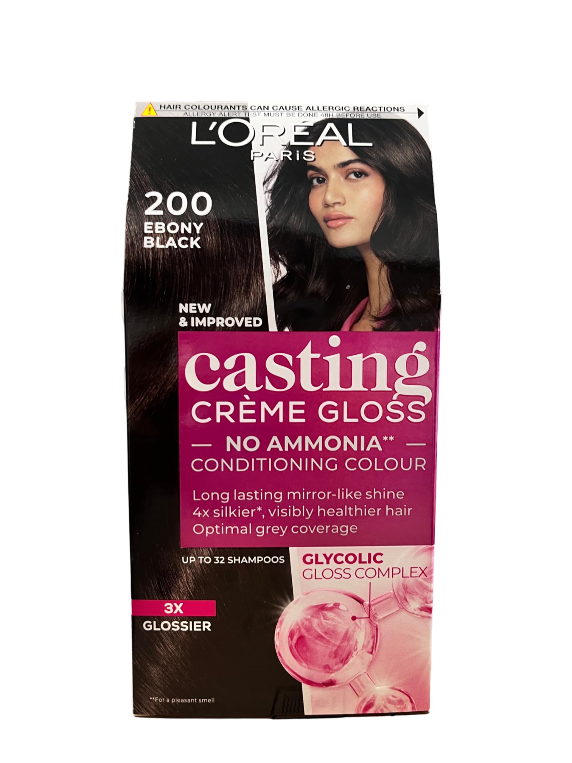 Oréal Paris Casting Cream Gloss Hair Dye, libre de amonia-Free and Silicone-Free Nourishing Intensive Hair Dye with Cream Gloss, No. 200 Black (PACK DE 3)
