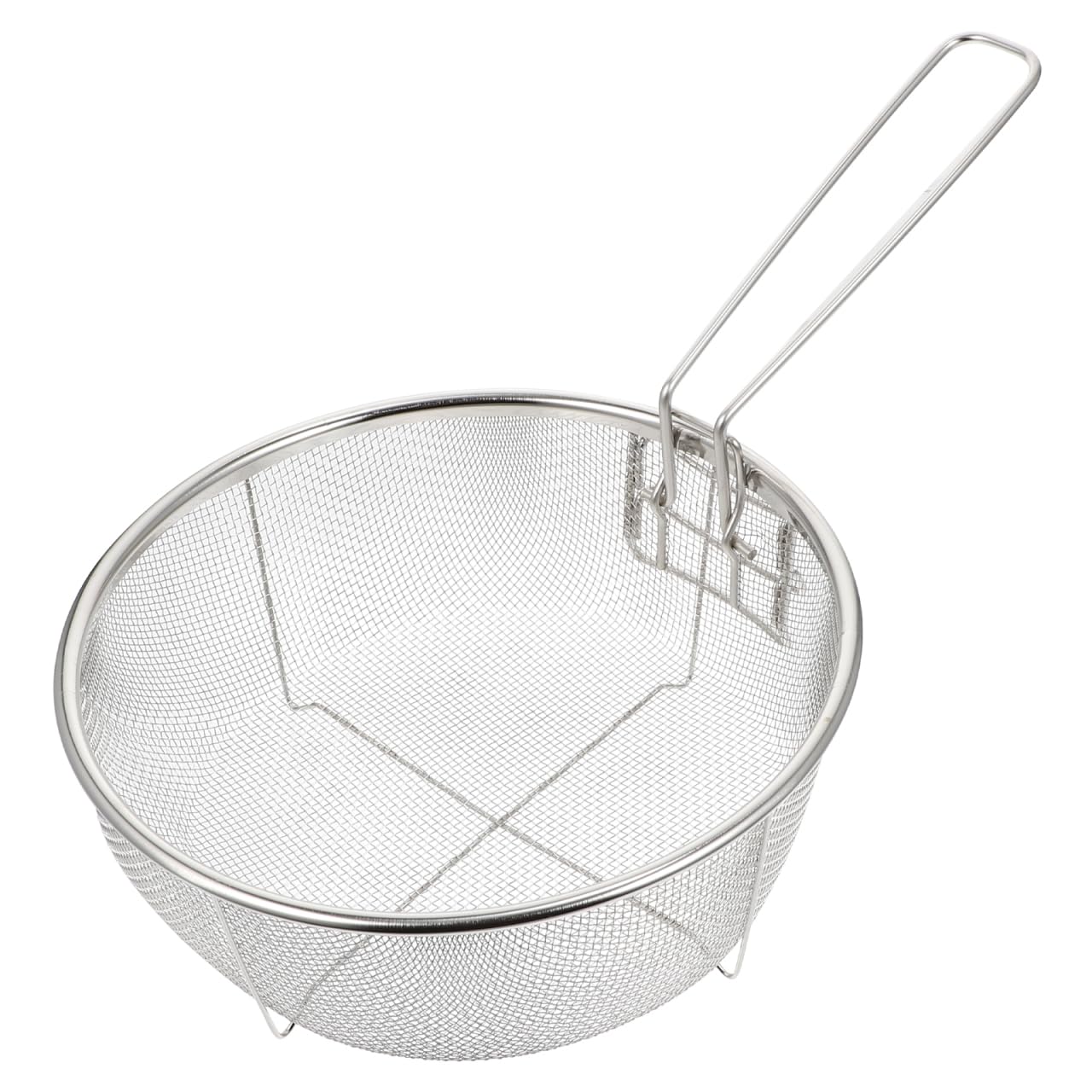 DOITOOL Cesta de freír redonda de malla de alambre de acero inoxidable, cesta de fritura francesa con mango plegable para freír la cocina