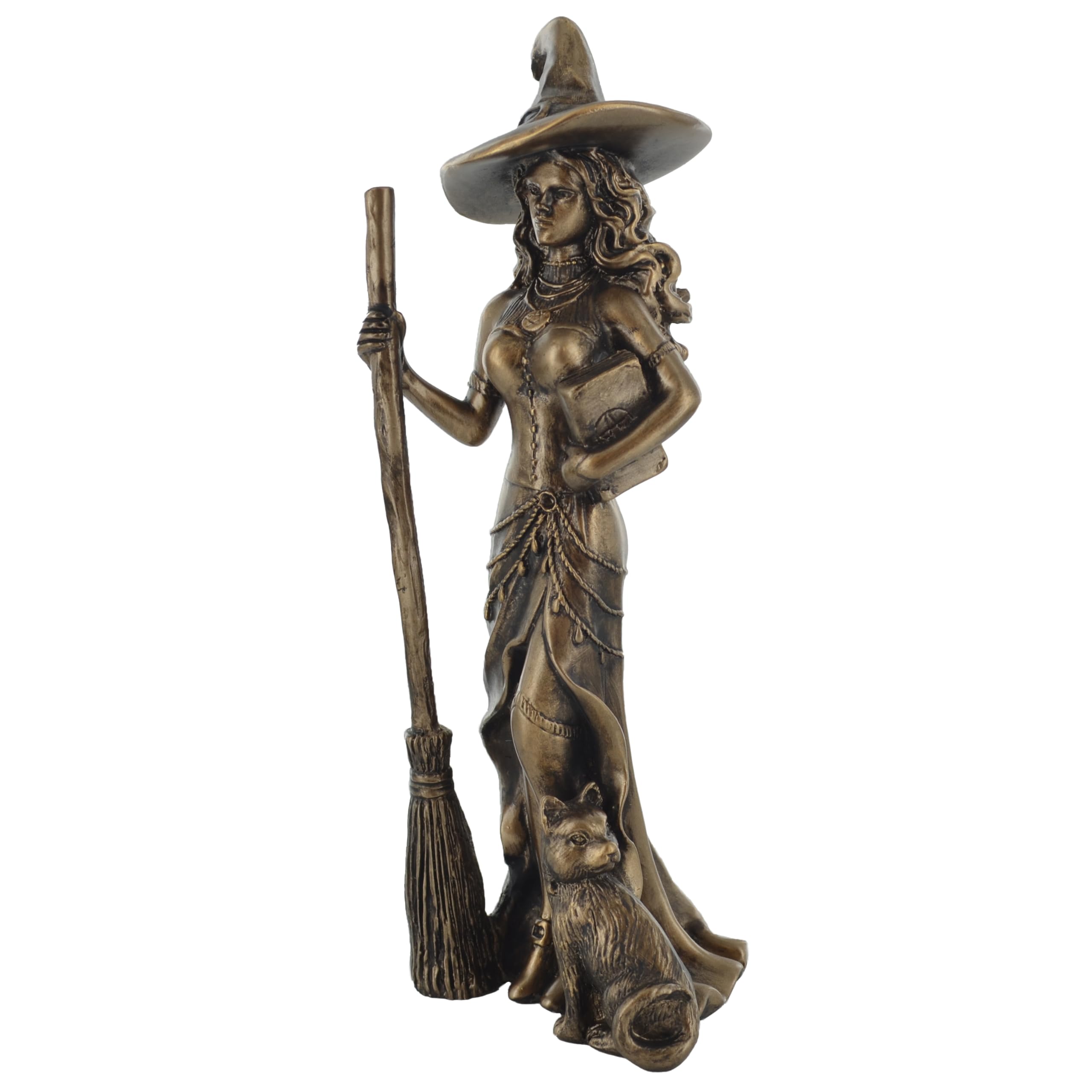 Figura decorativa de bronce con diseño de bruja y gato negro
