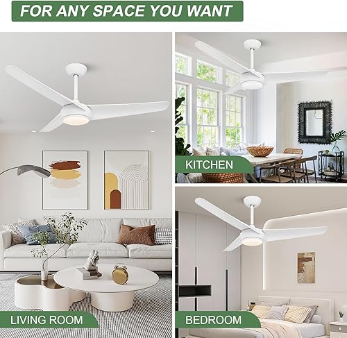 Miniatura 6 de White Modern Ceiling Fan with Light, 52 Inch Ceiling Fan, 3 Blades, Dimmable LED Memory Function, Silent Reversible DC Motor, Indoor Fan Lights for