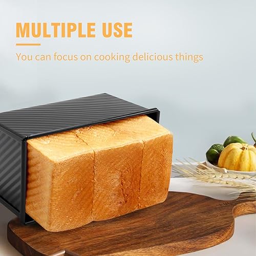 Miniatura 4 de 2 moldes para pan con tapa, molde antiadherente de acero al carbono para tostadas de 1 libra, utensilios para hornear duraderos, color negro