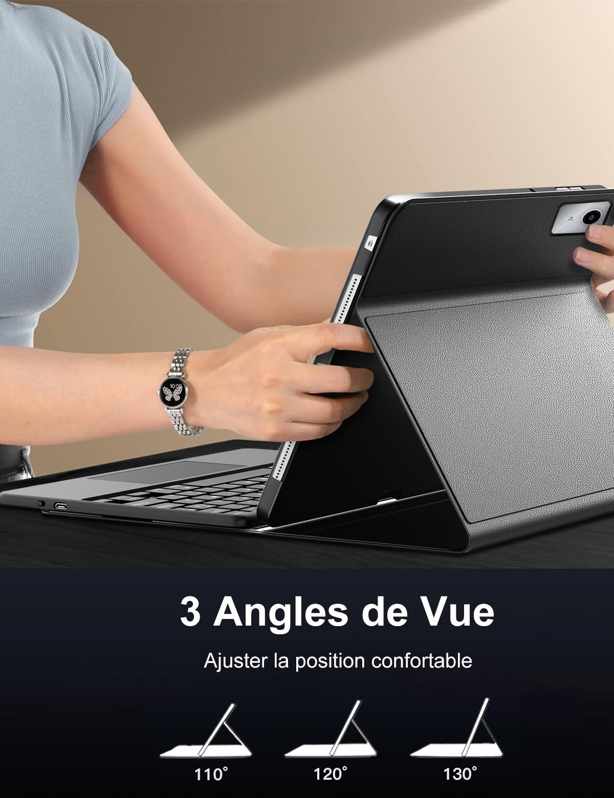 FOGARI Clavier pour Lenovo Tab M11 11" 2024, AZERTY Français Pavé Tactile Clavier Bluetooth sans Fil, Intelligent Housse pour Lenovo Tab M11 Tablette TB-330XU/330FU - Noir