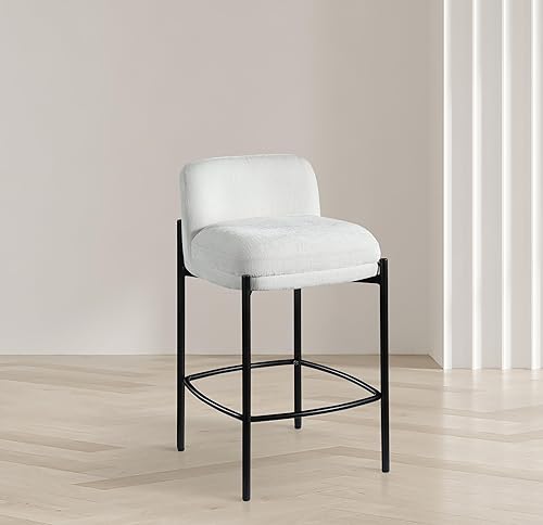 Miniatura 2 de Meridian Furniture 429Cream-C Burton Collection Modern Taburete contemporáneo con tela de felpilla suave crema, marco de metal negro mate, 17.5