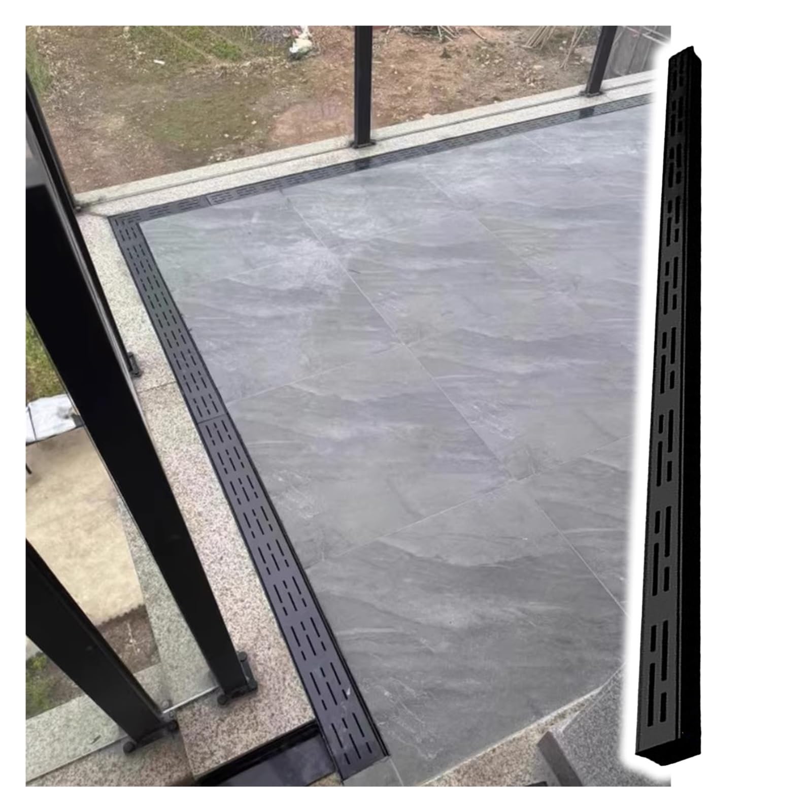 Caniveau mince en acier inoxydable 304 noir de 100 cm pour solution de drainage efficace