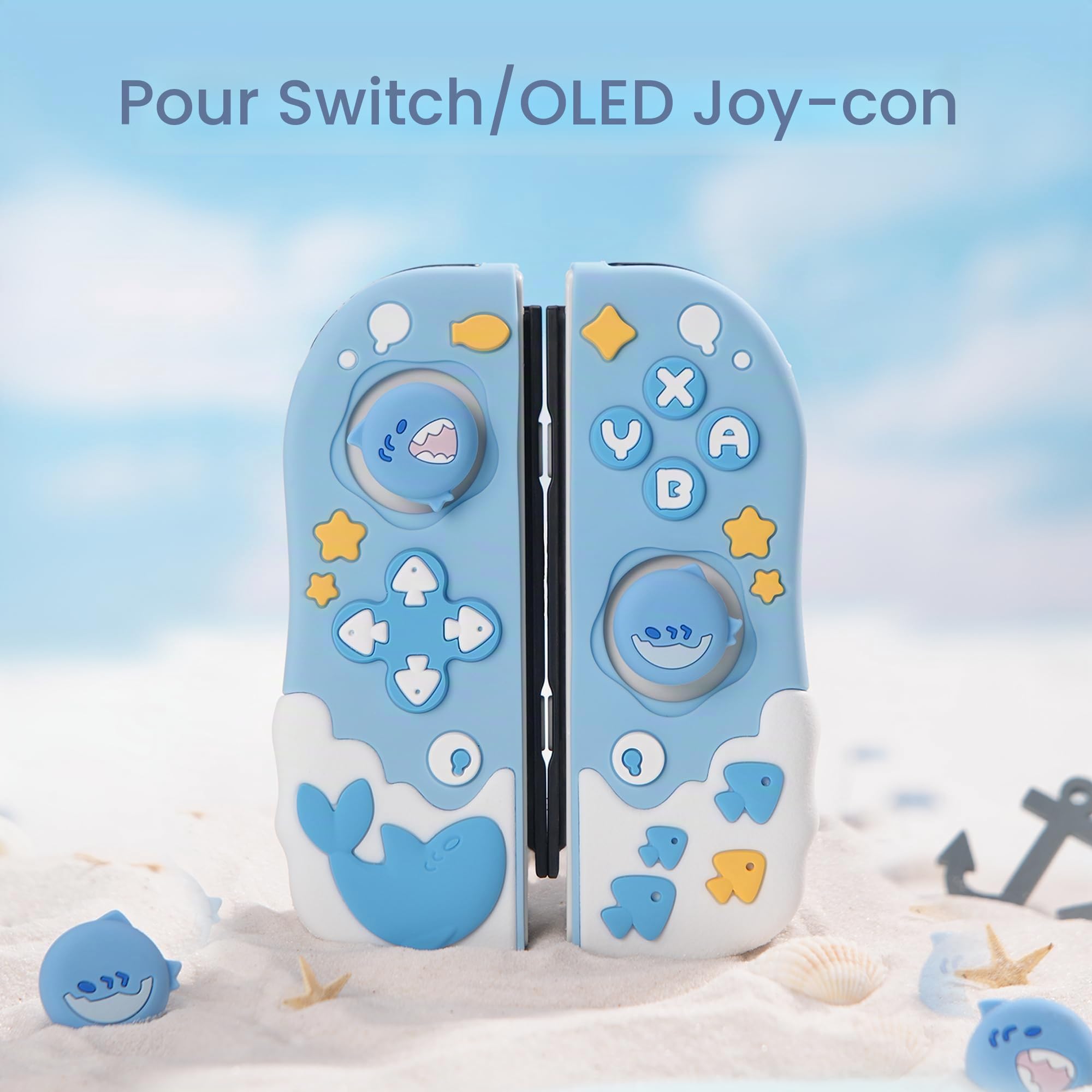 GeekShare Coque de Protection pour manettes Switch Joy Con, Coque de Protection en Silicone Souple Compatible avec Les manettes Switch Joy Cons, fête de Requin