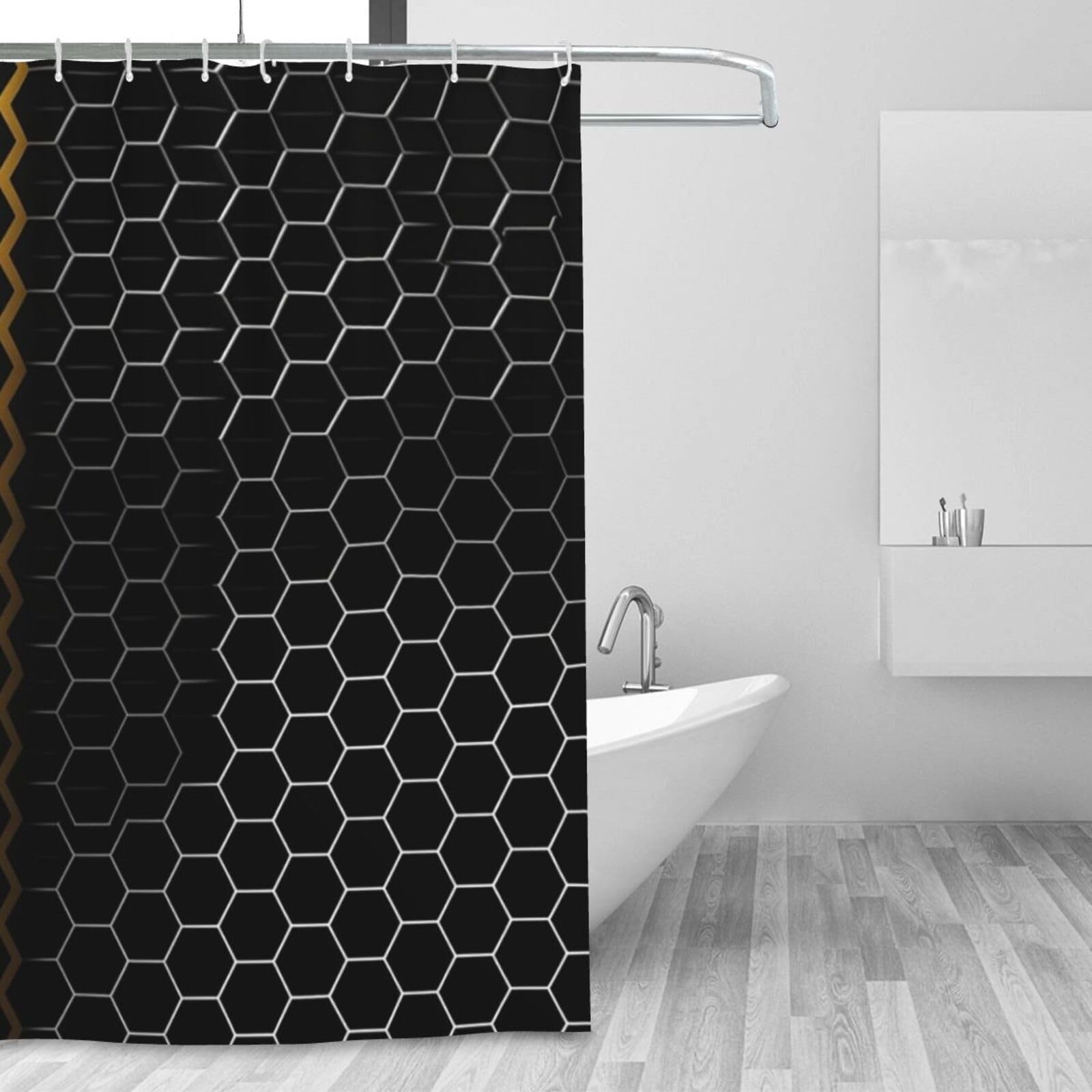 Rideau de douche nid d'abeille haut de gamme avec 12 crochets robustes