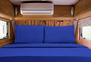 Elegant Comfort Luxurious 1500 Premium Hotel Quality Microfiber Three Line Embroidered Softest 4-Piece Bed Sheet Set, Wrinkle and Fade Resistant, RV Short Queen, Royal Blue