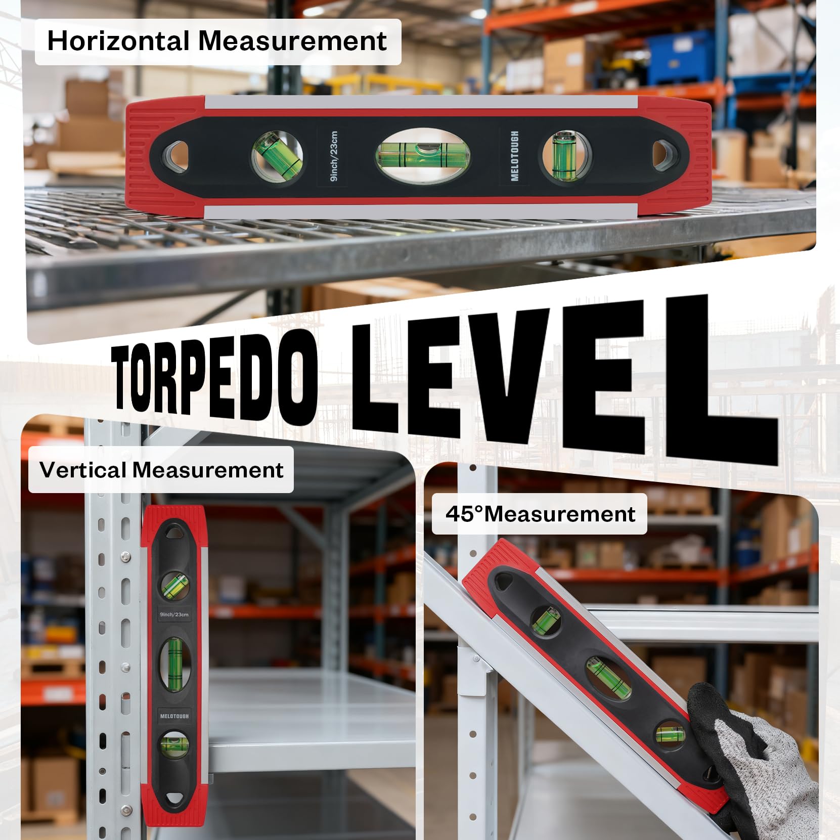MELOTOUGH 9" Torpedo Level - Magnetic & Shock Resistant -4