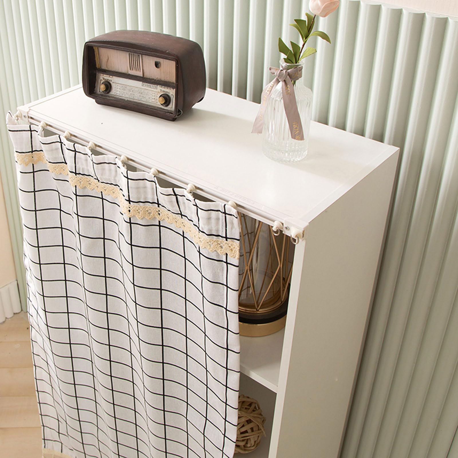 Wansiman Curtain Tiers,Kitchen Curtains,Cupboard Curtain,No Drilling Is Required With Track Rail,Privacy Protected,for Small Window Basement Cupboard,Bedroom,Living Room、Bathroom、Table