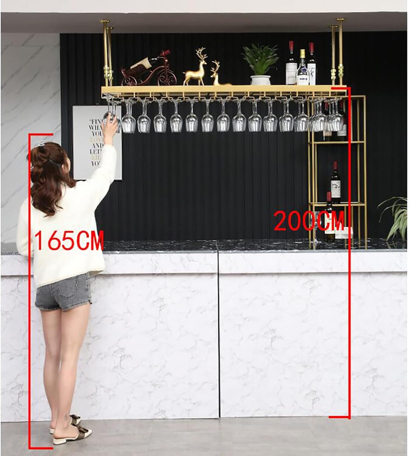 Ceiling Wine Glass Rack Industrial Vintage Metal Wine Rack,Ceiling Mounted Hanging Wine Bottle Holder,Goblet Stemware Stand,for Bars Restaurants Kitchens,Big Capacity Storage Shelf