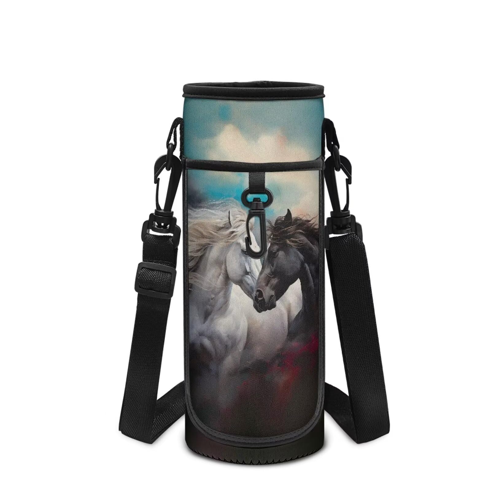 Showudesigns Horse Water Bottle Carrier with Shoulder Strap Boys Girls Water Bottle Sleeve Bag for Walking Hiking School Bottles Pouch Holder Kids Neoprene Sling Tote