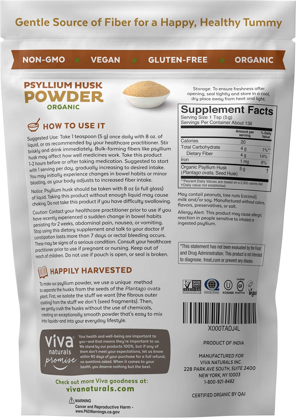 Psyllium Husk Powder Organic (1.5 lbs) Easy Mixing Fiber Powder