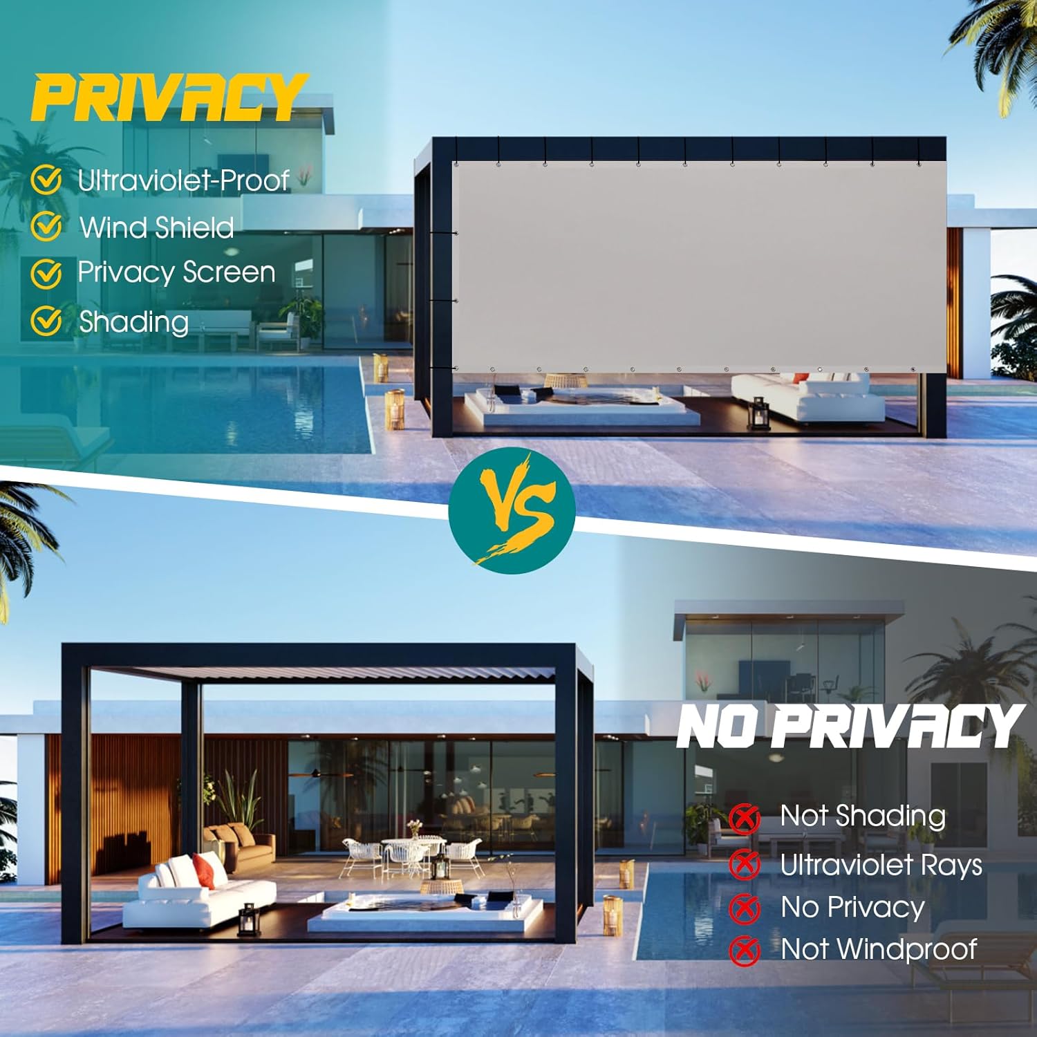 Privacy Fence Screen Pergola Shade Cover 3X16.5 FT 98% UV Block Shade Fabric Canopy with 50PCS Nylon Cable Tie Outdoor Sun Shade Cloth for Patio, Carport, Backyard