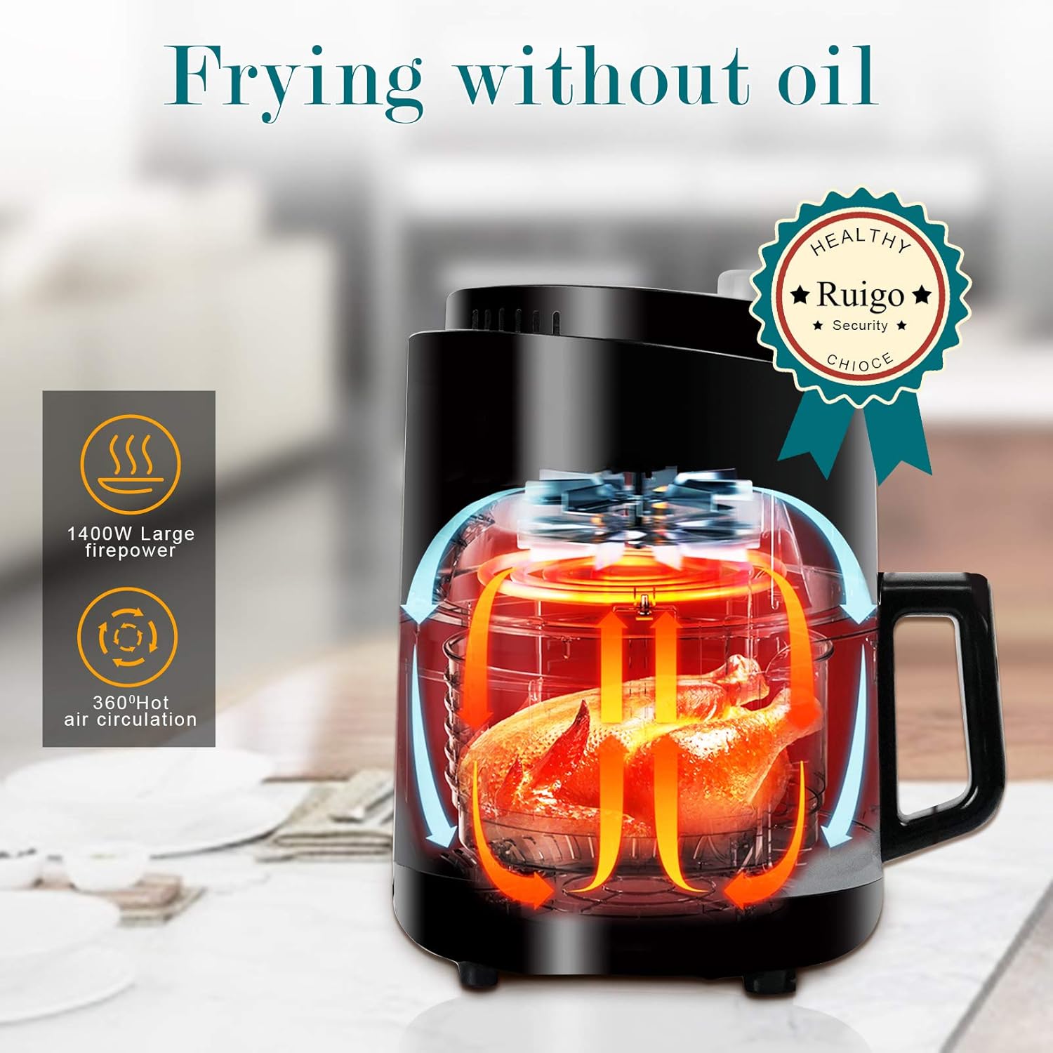 Cheapest 🛒 Ruigo Air Fryer, Premium 2.3L Electric-Hot Air-Fryer Oven-Oilless-Cooker Temperature-Control, Healthy Cooker,60 Minute Timer, PFOA/PTFE Free,900-Watts with Recipes,Quart,Black