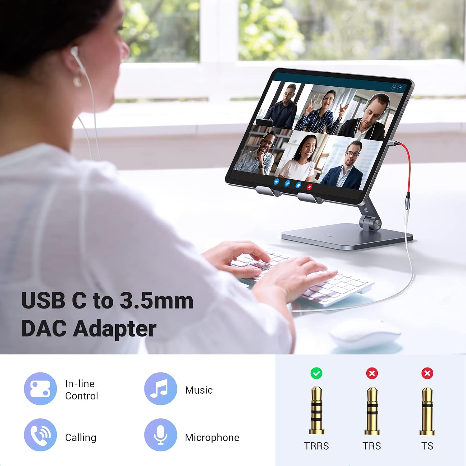 UGREEN USB C to 3.5mm Audio Adapter Type C to Headphone Aux Jack Dongle 24bit/96kHz HiFi DAC Braided Cable Cord Compatible with iPad Pro Air Mini, Galaxy S23 Ultra S22 S21 S20, Pixel 7 Pro, Red