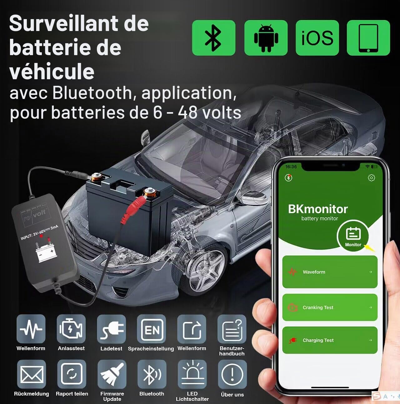 Moniteur de batterie 6-48 V connecté [Lescars]