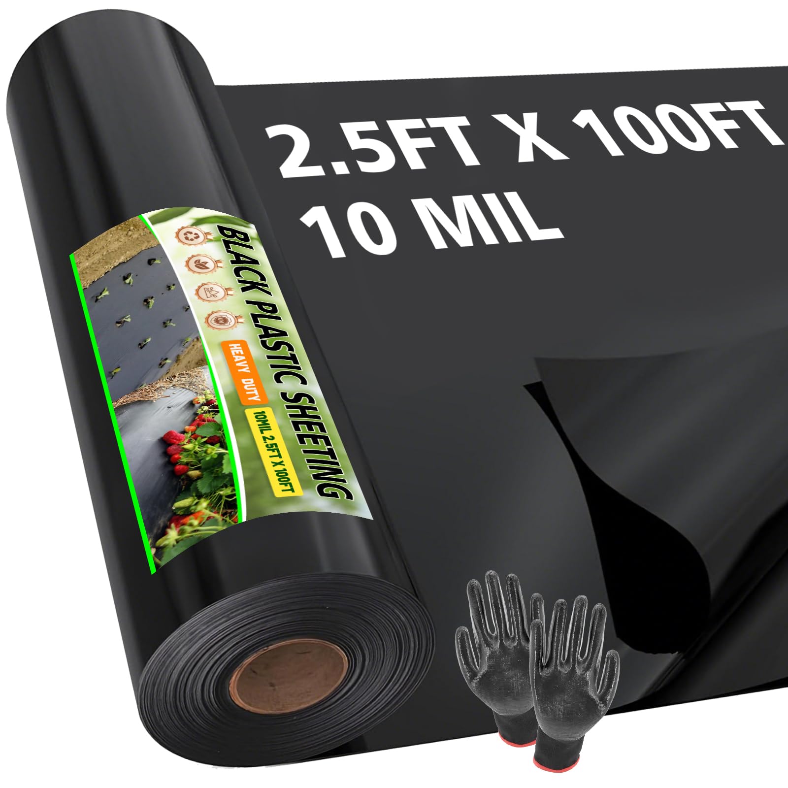 View 1 of 10 Mil 2.5 FT X 100 FT Plastic Sheeting Heavy Duty Thick LLDPE Black