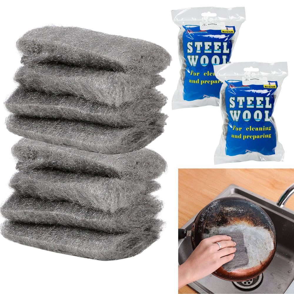16 Steel Wool Pads Scourer Wire Mesh Kitchen Scrub Cleaning Pan Scouring Cleaner Heavy Duty Scrubbing Dishes Kitchen Metal Grit Bathroom Scrubber General Household Supplies Dishwashing Multipurpose