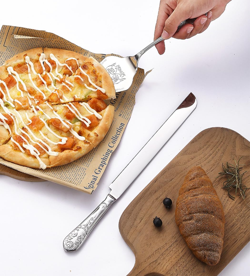 XIAOYU Wedding Cake Knife and Server Set, Stainless Steel Cake Cutting Utensils, Vintage Engraved Cake Cutter and Serving Spatula for Wedding, Parties, Birthdays, Bridal Shower, Black