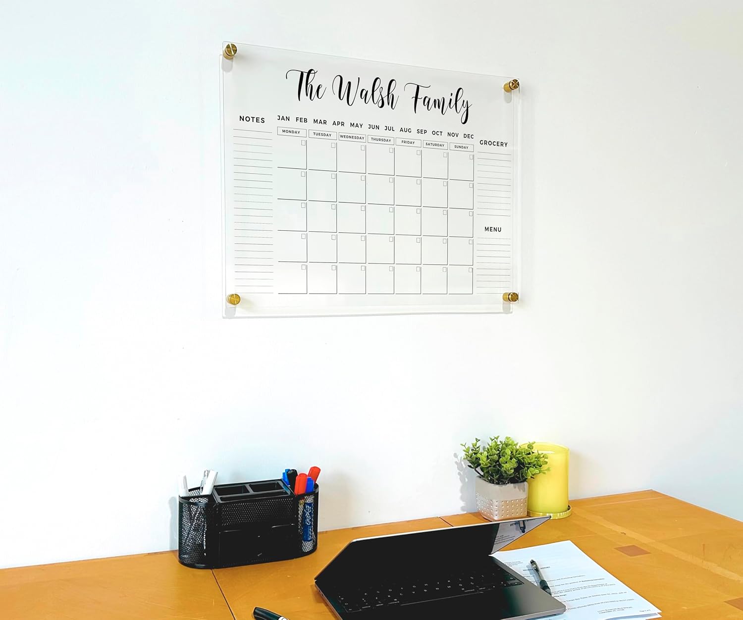 FAMILY NAME CALENDAR Personalized Acrylic Wall Calendar - Personalized Calendar 2026, Horizontal Wall Calendar, Monthly and Weekly Calendar, Housewarming Gift, Goals, To Do