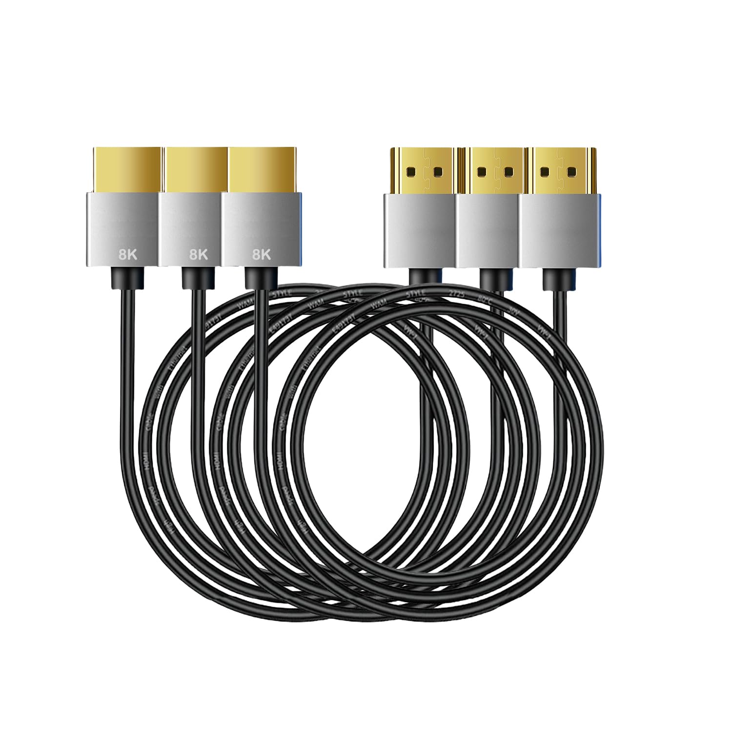 HDMI 2.1 Cable High Speed 48Gbps, Type A to A, Ultra Thin, Hyper Super Flexible Slim Cord, Diameter<3.6mm, eARC, for PS5, Xbox One, NS, GH5S, 8KUHD TV, Camera (AC-AA8K-0.5m, 3)