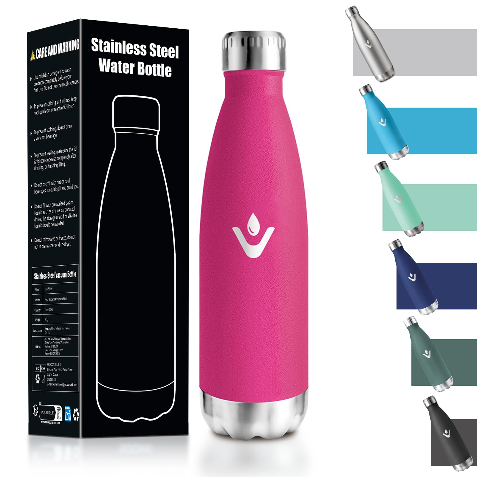 HoneyHolly 500ml 18/8 Stainless Steel Thermal Flask BPA-Free Leak-Proof Thermal Flask for School, Camping, Sports