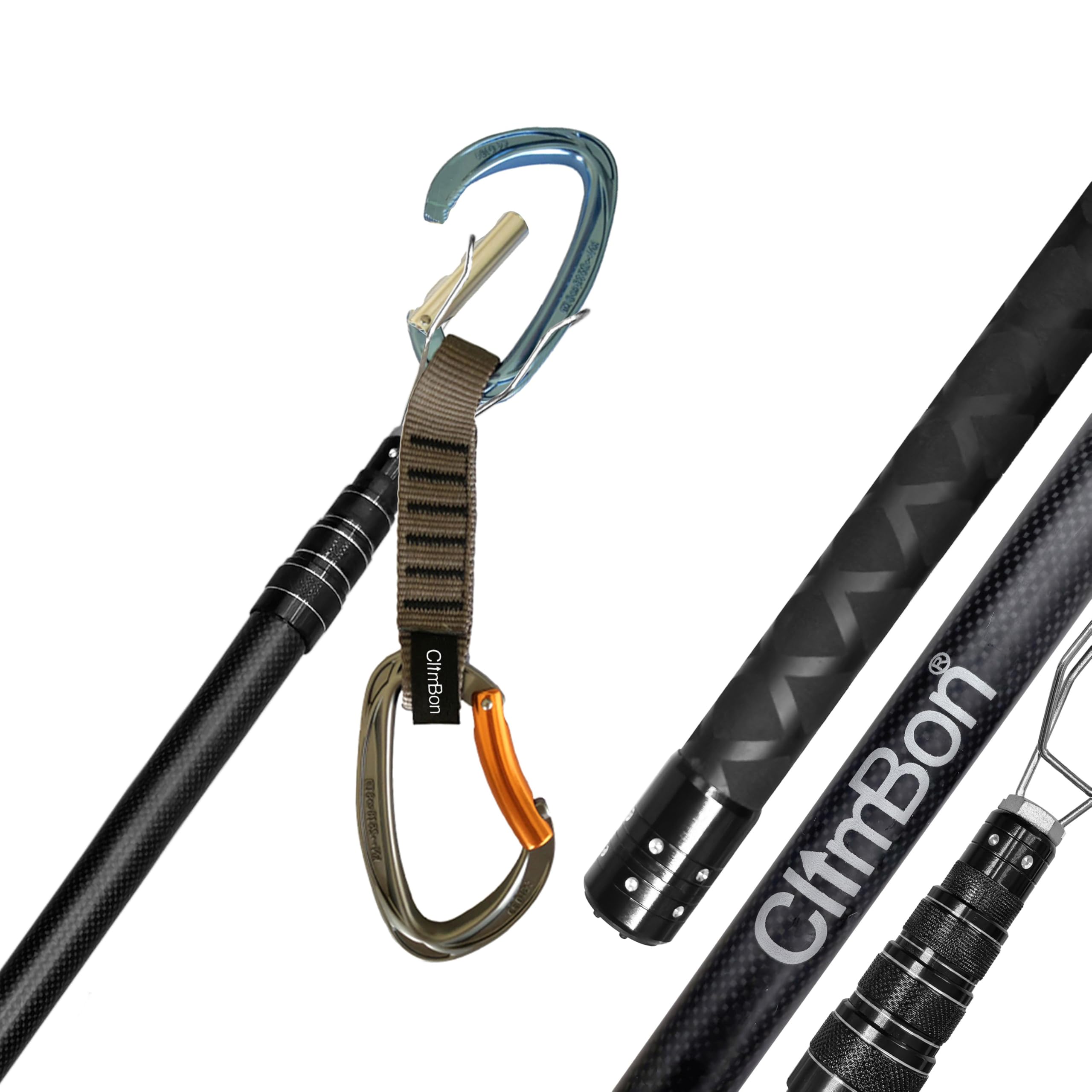 CLIMBON Lead Clip Tool, 214 cm/274 cm, Two Adjustable Lengths, Stainless Steel Clip Head with Safety Lock, for Hanging Express Slings and Ropes when Projecting (LCT- 01)