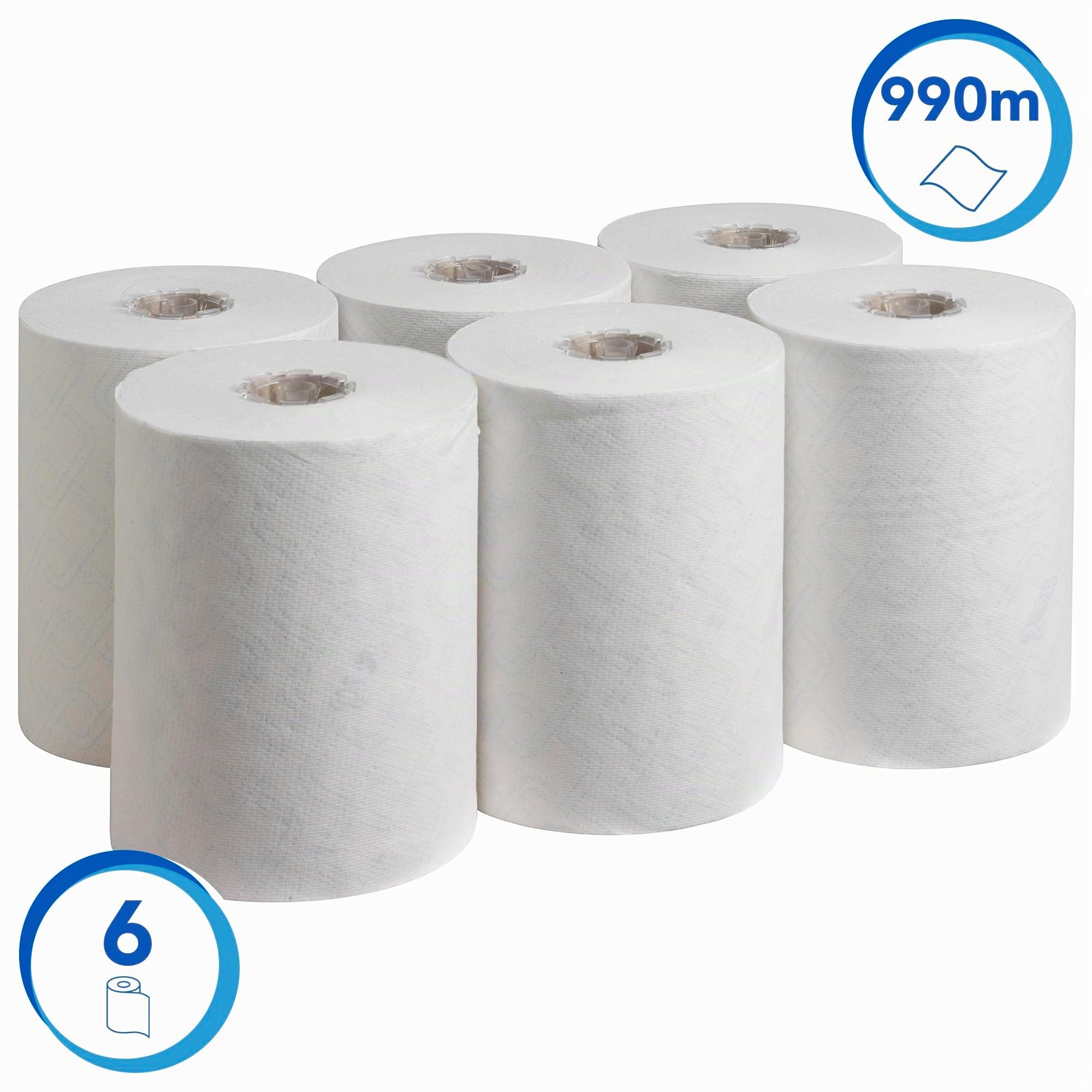 Essuie-mains roulés Scott Control Slimroll 6623 – Essuie-mains en papier jetables – 6 rouleaux d'essuie-mains x 165 m (990 m au total), Blanc