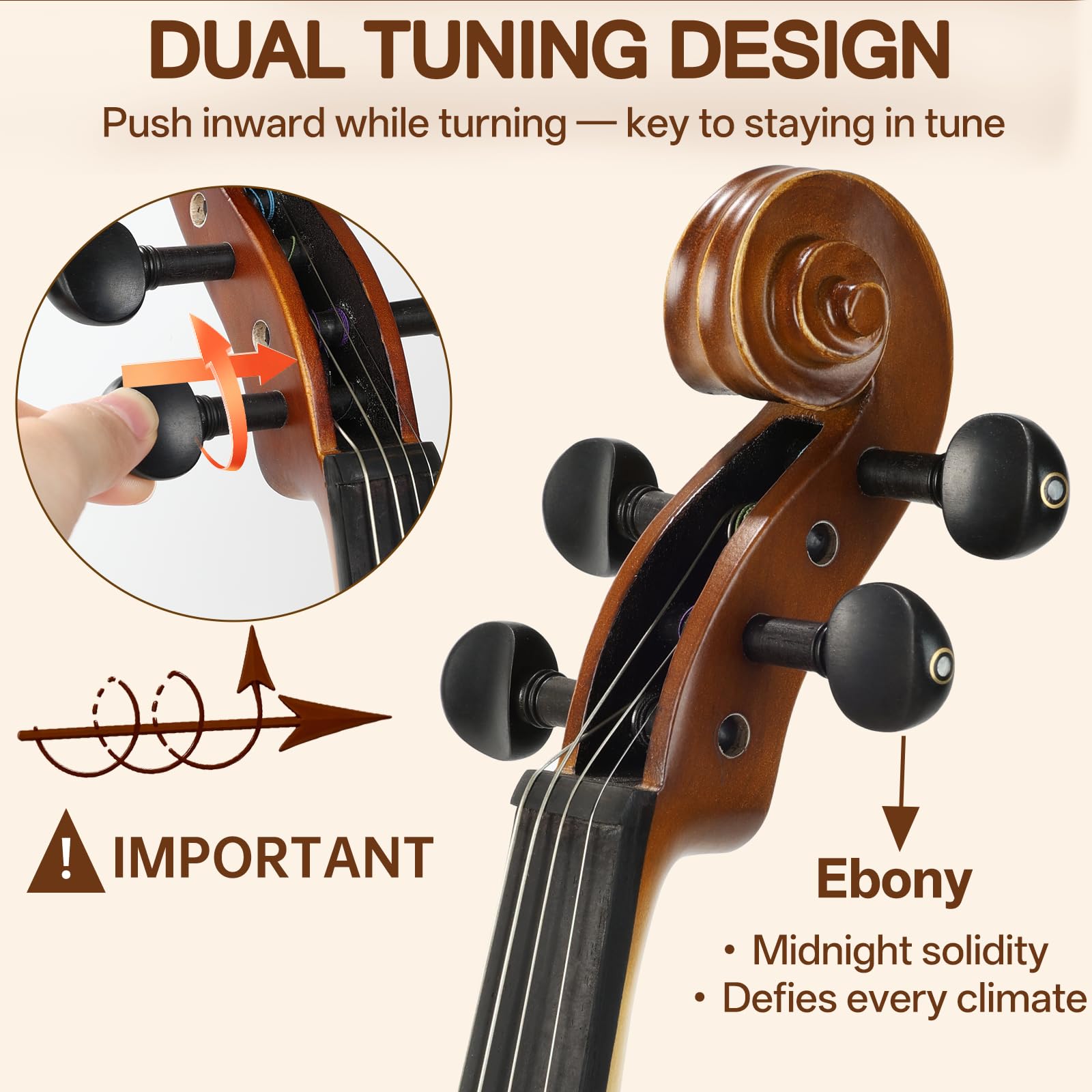 Kmise Kit de démarrage de violon 4/4 approuvé par les enseignants pour adultes, débutants et étudiants, violons acoustiques en bois de jujube robuste, ensemble de violons avec étui, archet, colophane