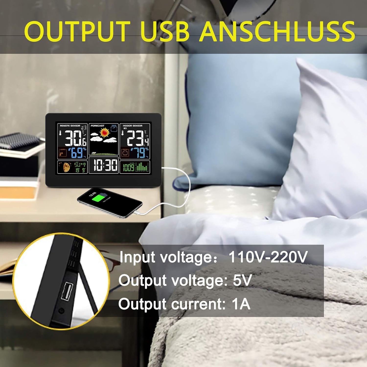 Kalawen Home Weather Stations Wireless Indoor Outdoor Thermometer, Portable Digital Weather Clock Atomic, Bluetooth Color Forecast Station Estacion Meteorologica Weather Monitor with Alarm