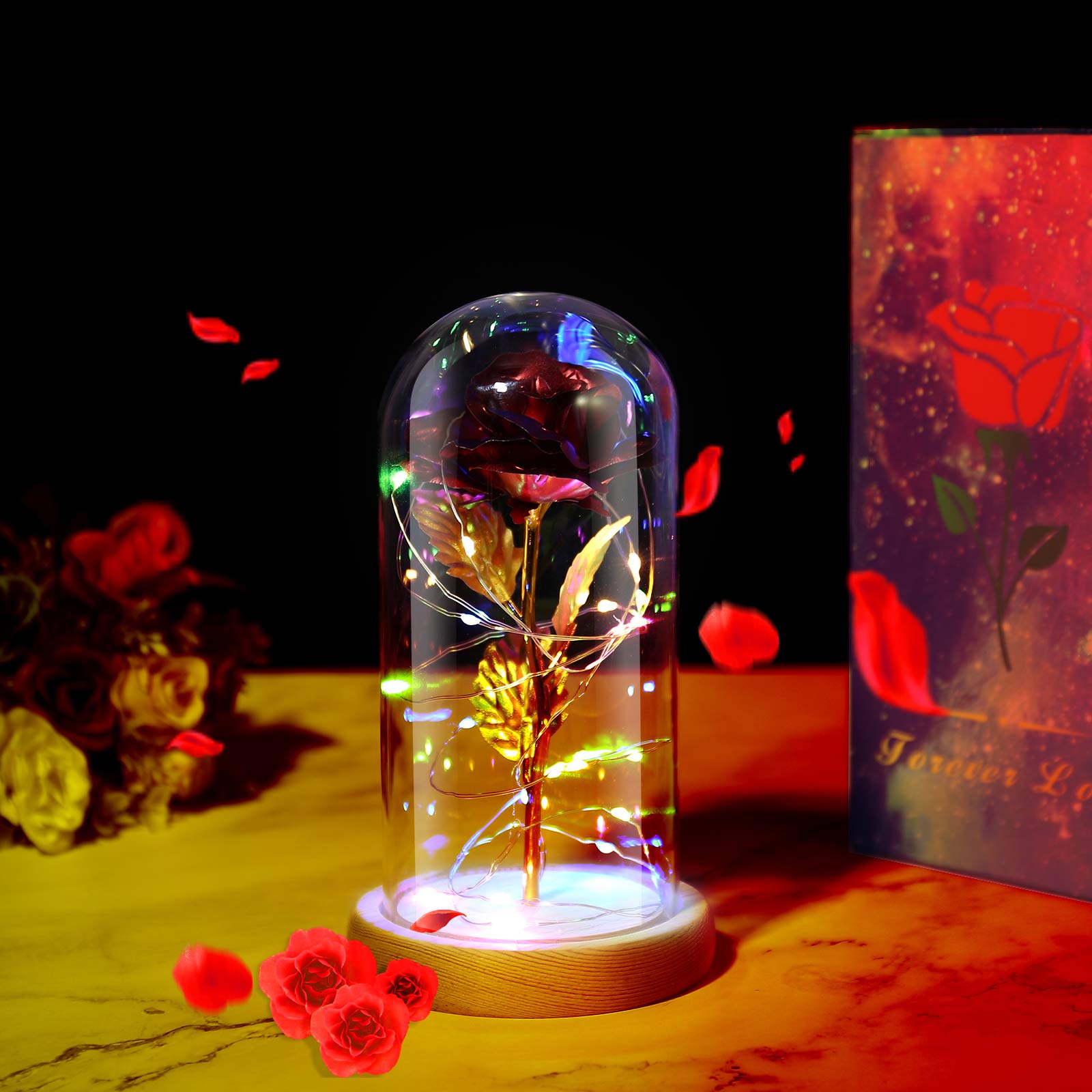 Mothers Day Flowers Gifts for Mom, Light Up Colorful Artificial Flower Rose, Flower Rose Gift Glass Rose, Women Gifts Idea for Mom, Wife, Grilfriend, Grandma, Valentine's Day