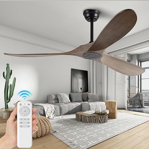 Ventiladores de techo de 60 pulgadas sin luces, ventilador de techo de madera maciza sin luz con control remoto, ventilador moderno para interiores