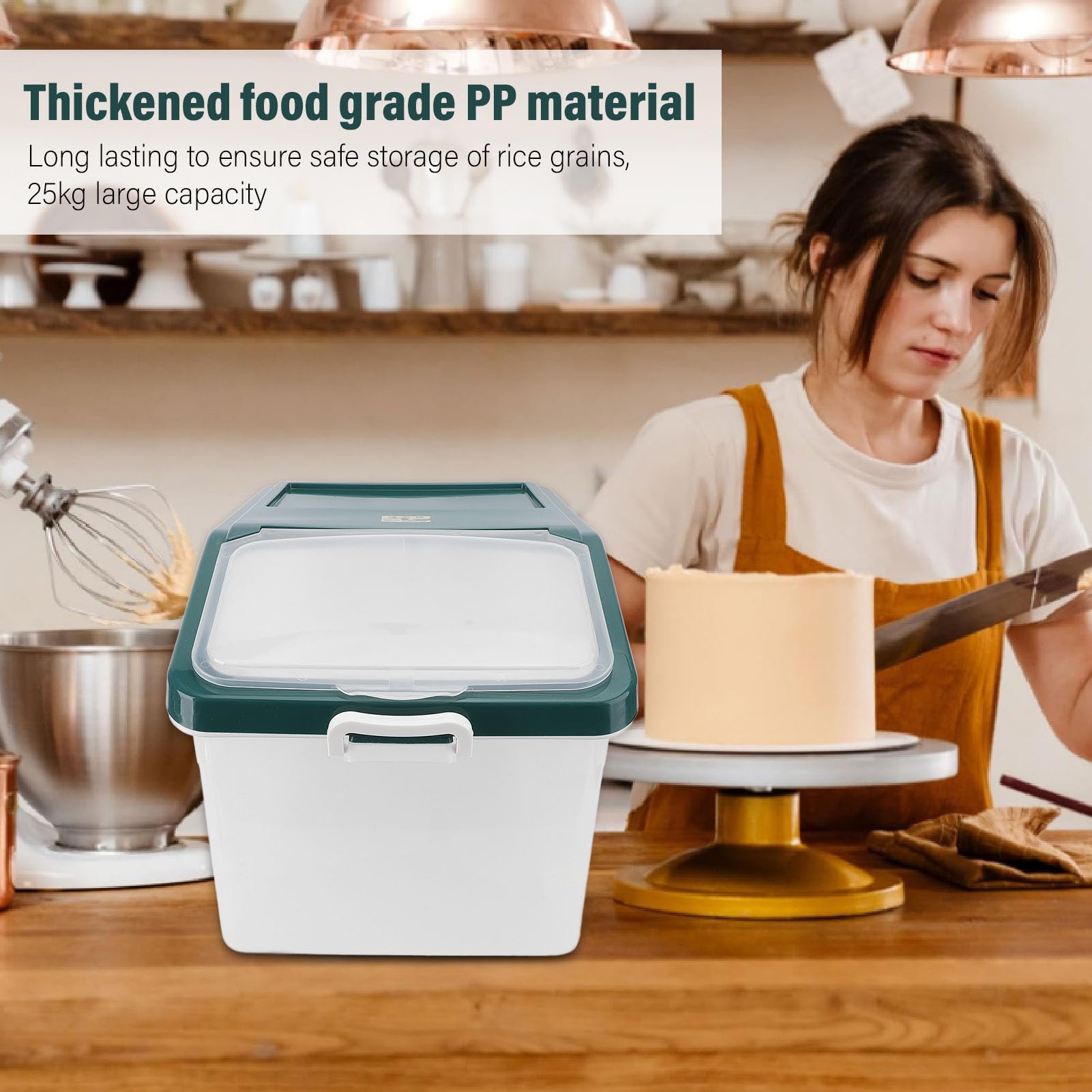 Fockety Contenedor para Almacenar Arroz y Harina de 25 kg con Tazas Medidoras - para Granos, Alimentos para Mascotas