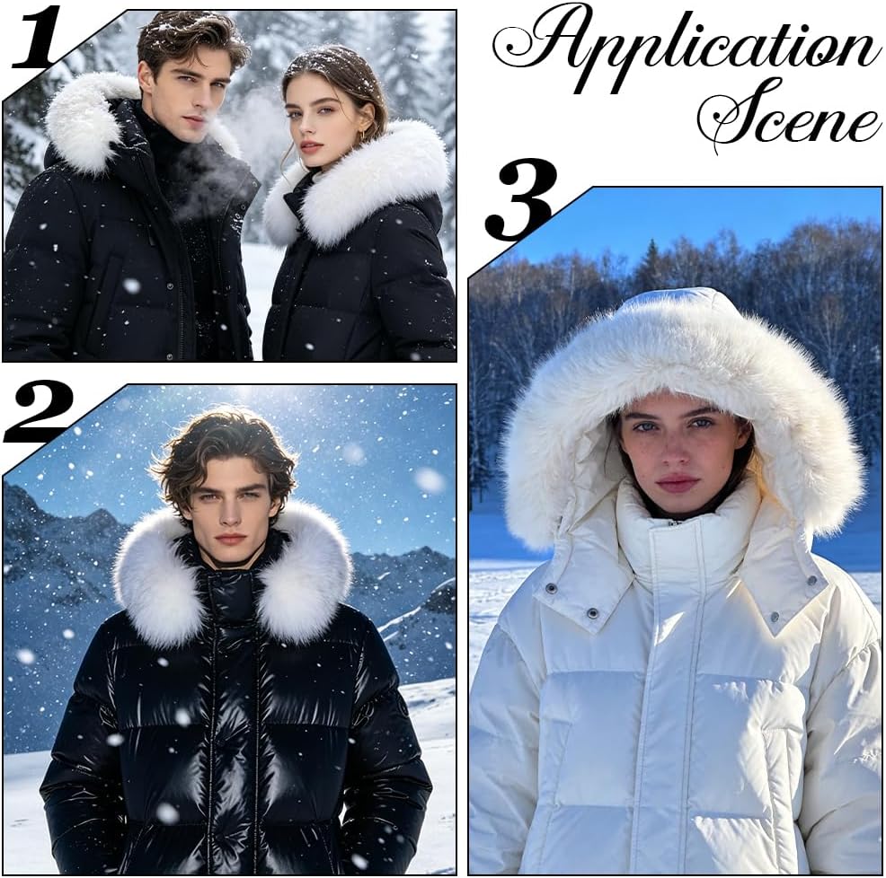 GORGECRAFT 32 x 4.7 Inch Faux Fur Collar Scarf Faux Fur Hood Trim Replacement Detachable Scarf Wrap Collar Trim Plush Neck Warmer Shawl Coat Accessory for Winter Hood Coat Jacket Parka Christmas White